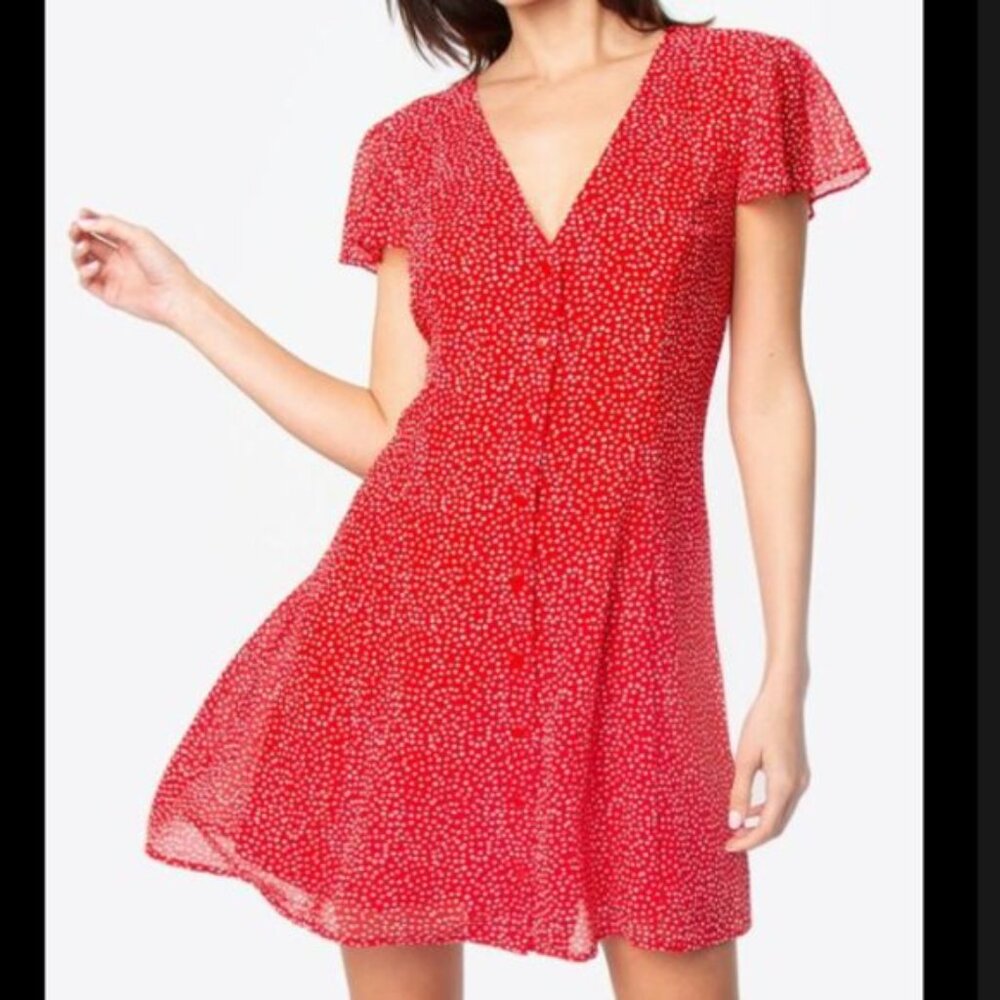 H&M Red Floral V-neck Mini Dress Medium